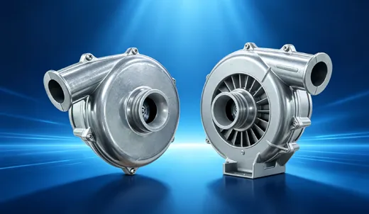 A close-up of a standard blower and a custom blower side by side, illustrating differences in design.